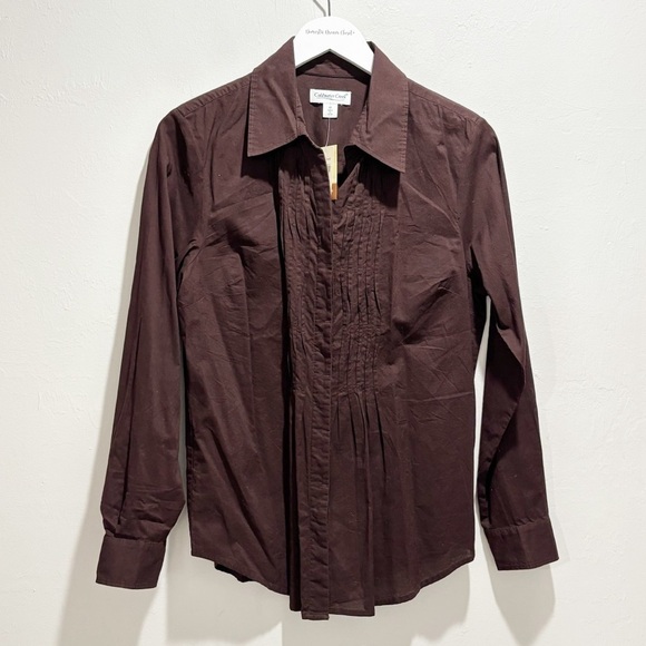 New COLDWATER CREEK Women’s Brown Tuck Front Button Up Long Sleeve Shirt Size M - Picture 1 of 9